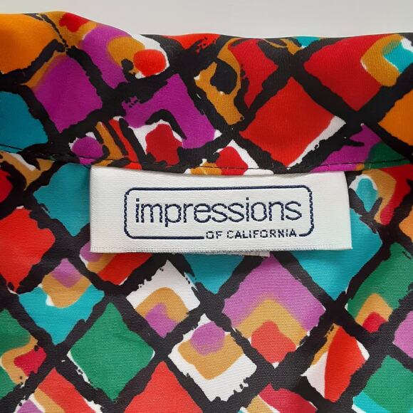 Vintage 70s Disco Button Down Shirt Art Deco Satin Cropped Women 6 Art to Wear - Picture 5 of 9